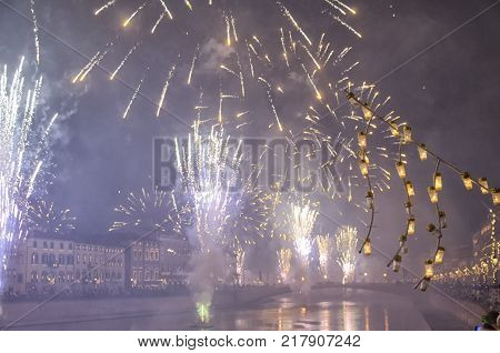 View of New Year's fireworks in Italy