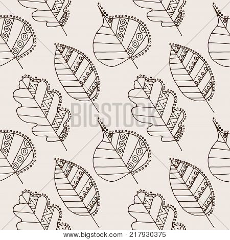 decorative hand drawn leaves vector seamless pattern