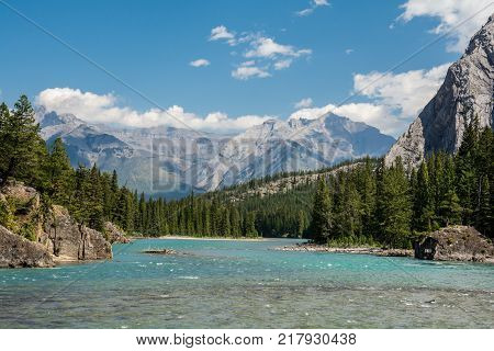 Rafting on the Bow River in Banff National Park near Canmore in the Summer Canadian Rockies Alberta Canada