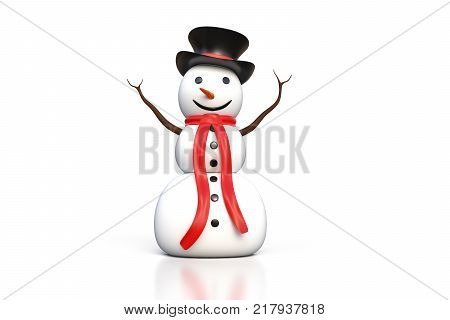 3d rendering of the snowman with black hat and red scarf isolated on white background with clipping path included.