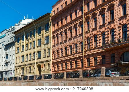 St. Petersburg, Russia - June 4 2017. building of the former hotel Demuth on the waterfront Moika house 40