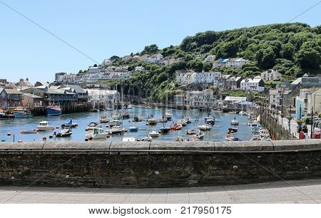 The view over Looe harbour on a sunny day