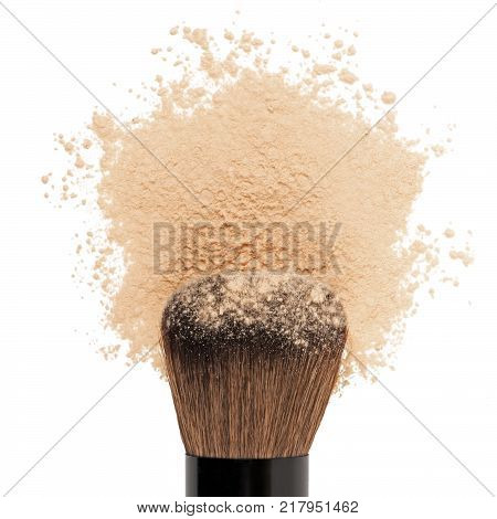 Make up powder with brush on white background