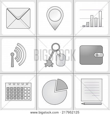 Basic business icons gray color. Set of buttons vector illustration