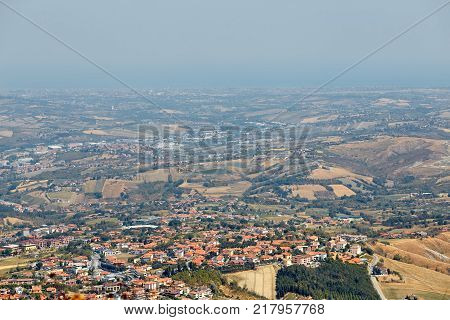 San Marino, San Marino - 10 August 2017: Panoramic View Of The Local Surroundings.