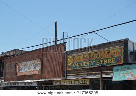 Shops in Oatman On Route 66. June 21 2017. Oatman Arizona USA EEUU.