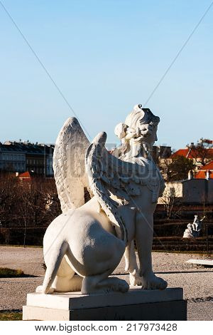 Sphinx statue Belvedere gardens in Vienna Austria.