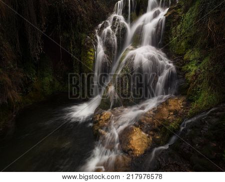 Water in motion at Tobera waterfall in Burgos