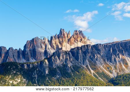 Beautiful Autumn Colors In Dolomites Mountain, Tofana Peak, Cinque Torri Mountain
