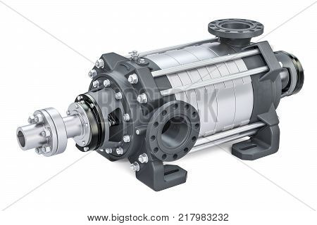 Horizontal multistage centrifugal pump 3D rendering isolated on white background