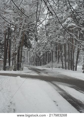 city in snow, winter has come.Snow-covered streets.