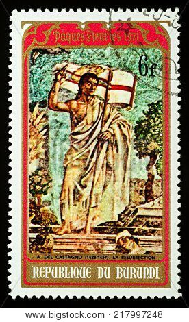 Moscow Russia - December 12 2017: A stamp printed in Burundi shows a fresco 