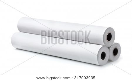 Three rolls of blank white paper isolated on white