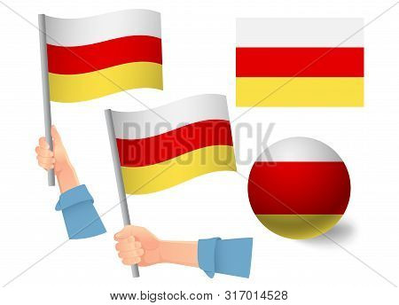 South Ossetia Flag In Hand Set. Ball Flag. National Flag Of South Ossetia Vector Illustration