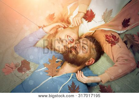 Happy Couple In Autumn. Hello Autumn And Leaf Fall Dreams. Happy Couple Go Shopping On Black Friday.