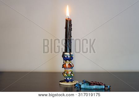Black Candle. Christmas Decoration. Divination With Candles.