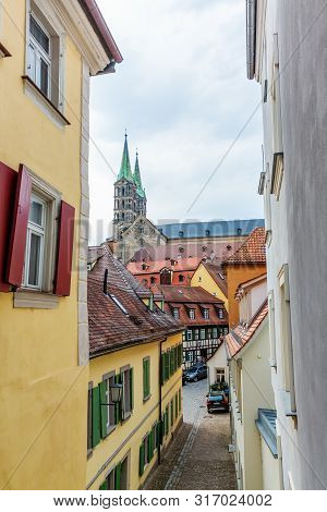 Alley With View To The Cathedral In Bamberg, Germany