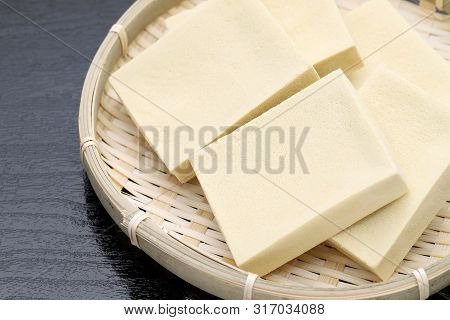 Close Up Of Japanese Food, Kouya Tofu On Black Background