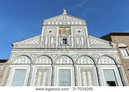 Church San Miniato Al Monte In Florence, Italy. It Is A Basilica In Florence, Central Italy, Standin