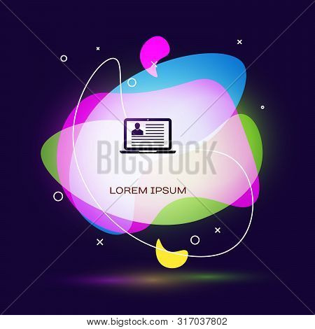 Black Laptop With Resume Icon Isolated On Dark Blue Background. Cv Application. Searching Profession