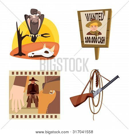 Vector Design Of Wild And West Sign. Set Of Wild And American Stock Symbol For Web.