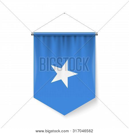 Vertical Pennant Flag Of Somalia As Icon On White With Shadow Effects. Patriotic Sign In Official Co