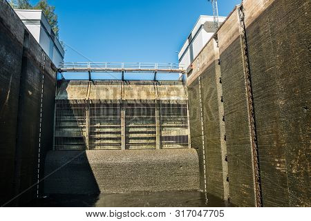 Lappeenranta, Finland - August 7, 2019: Lock On The Saimaa Canal At Malkia. View From Water.