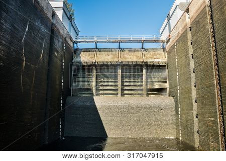 Lappeenranta, Finland - August 7, 2019: Lock On The Saimaa Canal At Malkia. View From Water.