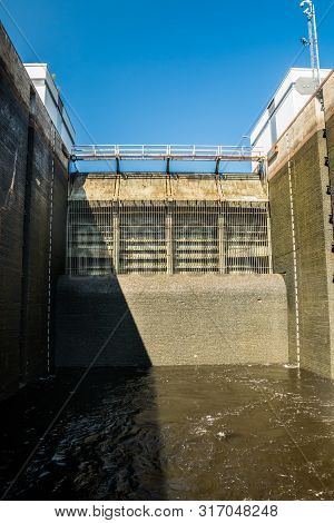 Lappeenranta, Finland - August 7, 2019: Lock On The Saimaa Canal At Malkia. View From Water.