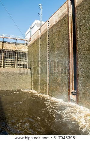 Lappeenranta, Finland - August 7, 2019: Lock On The Saimaa Canal At Malkia. View From Water.