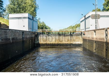 Lappeenranta, Finland - August 7, 2019: Lock On The Saimaa Canal At Malkia. View From Water.
