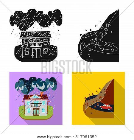 Vector Design Of Weather And Distress Symbol. Collection Of Weather And Crash Vector Icon For Stock.