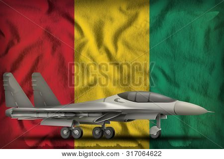 Fighter, Interceptor On The Guinea Flag Background. 3d Illustration