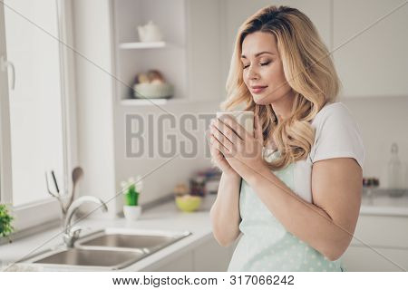 Close-up Portrait Of Her She Nice Attractive Lovely Charming Pretty Calm Wavy-haired Lady Smelling F