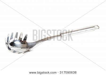 A Metal Pasta Server Isolated On A White Background