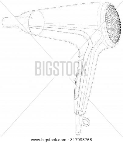 Hair Dryer For Drying Hair Wire-frame. Vector Illustration. Tracing Illustration Of 3d