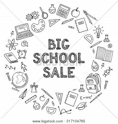 Vector Back To School Sale Flyer, Banner, Poster Background. Hand Drawn Sketch Letters. Layout For D