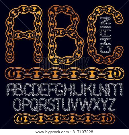 Vector Type Font, Script From A To Z. Upper Case Creative Letters, Abc Made With Steel Chain Link, J