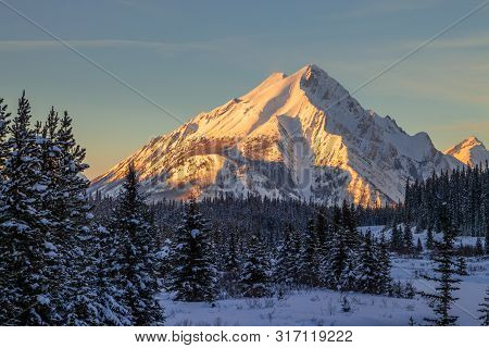 Sunset On Mount Nestor In Spray Valley Provincial Park In Kananaskis, Alberta, Canada
