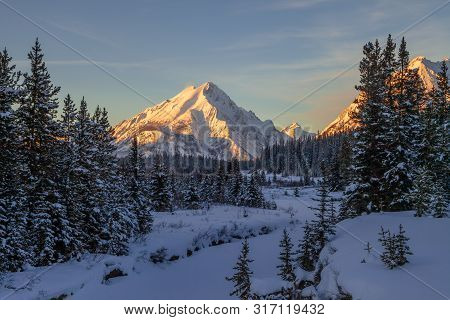 Sunset On Mount Nestor In Spray Valley Provincial Park In Kananaskis, Alberta, Canada