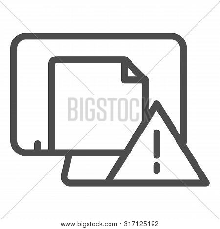 Dangerous Document On Computer Line Icon. Document Icon With Exclamation Mark Vector Illustration Is