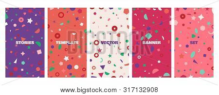 Social Media Stories Banners Set, Story, Texture With Geometric Shapes, Templates For Cover, Flyier,