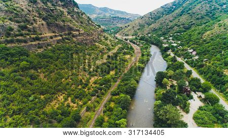 View From Above On Debed Canyon Town Alaverdi, Armenia.