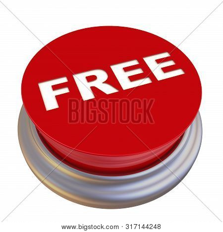 Free. Red Button Labeled. Red Round Button With White Word Free. Isolated. 3d Illustration