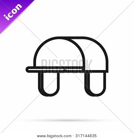 Black Line Hunter Hat Icon Isolated On White Background. Plaid Winter Hat. Vector Illustration