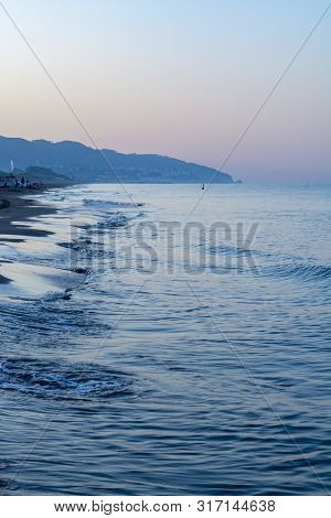 Early Morning Light During Sunrise Over Tyrrhenian Sea Near Sperlonga And Terracina, Lazio, Italy