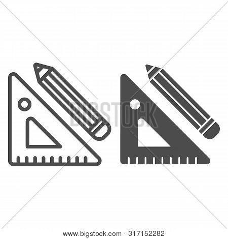 Ruler And Pencil Line And Glyph Icon. Draft Tools Vector Illustration Isolated On White. Drawind Too