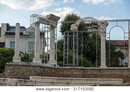 Stara Zagora, Bulgaria - August 5, 2018:  Auditorium Of The Antique Forum At Ruins Of Ancient Roman 