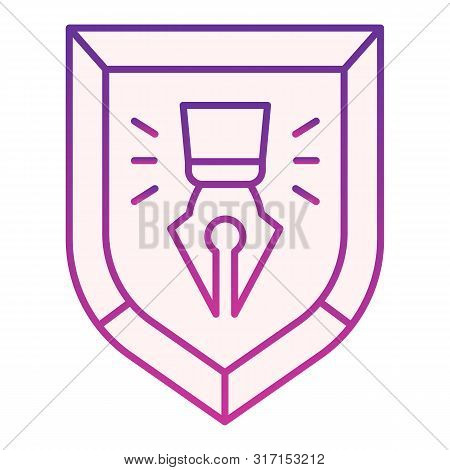 Fountain Pen In Shield Flat Icon. Copyright Protection Emblem Violet Icons In Trendy Flat Style. Fou