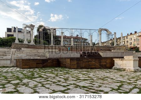 Stara Zagora, Bulgaria - August 5, 2018:  Auditorium Of The Antique Forum At Ruins Of Ancient Roman 